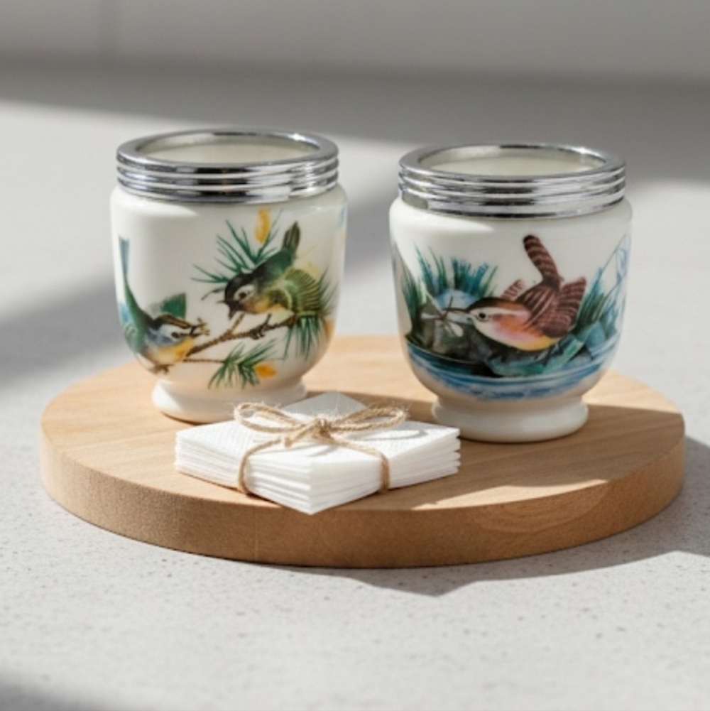 Set of 2 Royal Worcester King Size Egg Coddler Bases - Bird Pattern